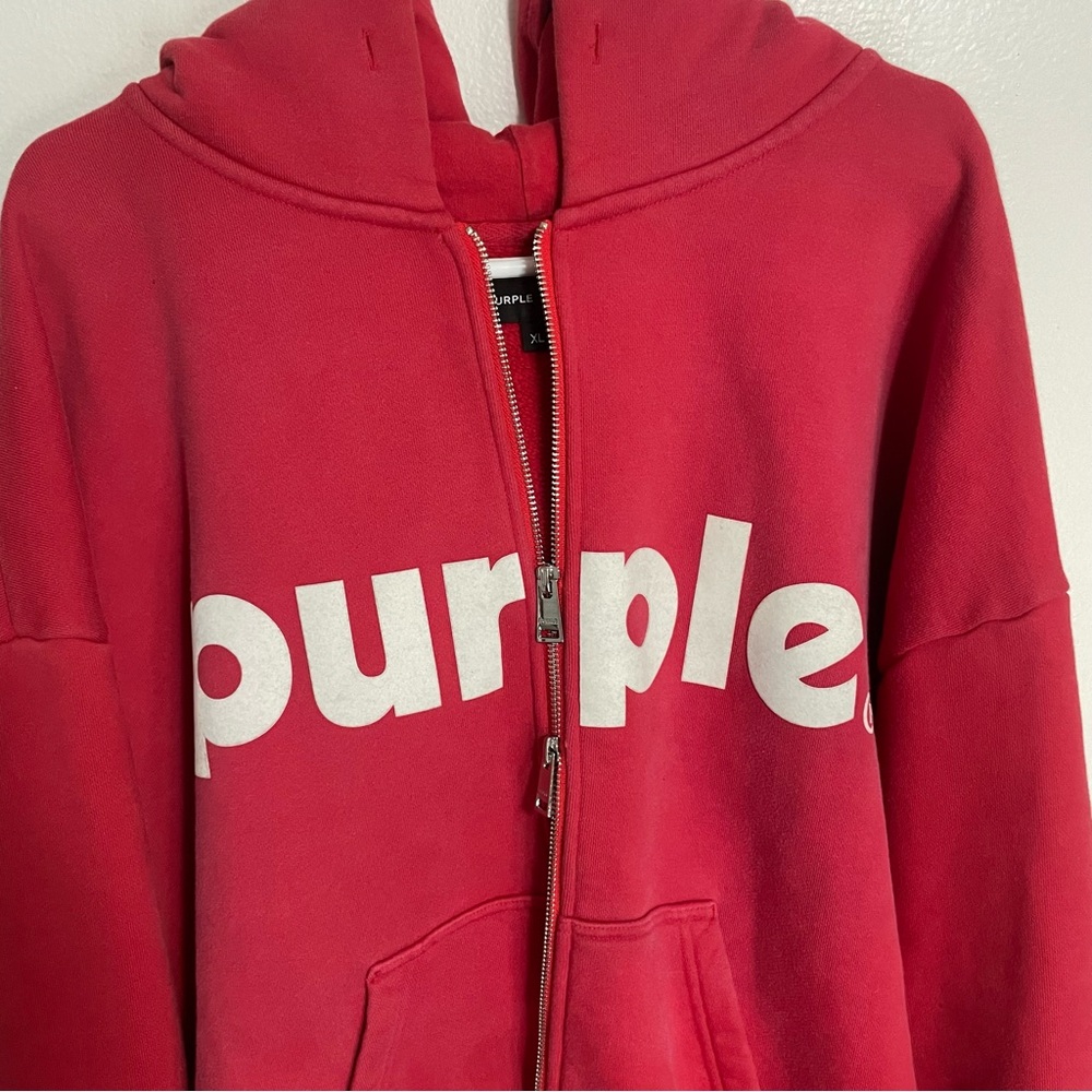 Purple Brand HWT Fleece Full Zip Red Hoodie Size XL - Picture 6 of 9